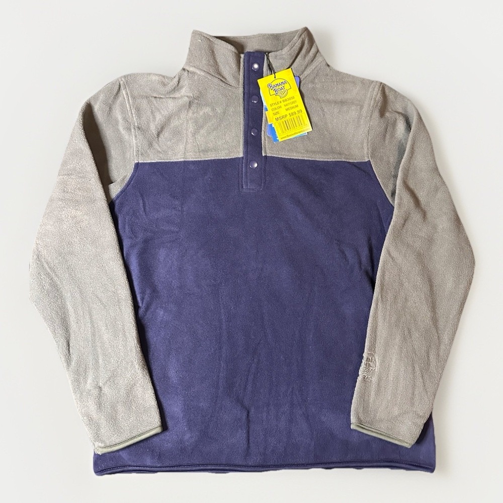 Banana Boat Men's Medium 1/4 Button-down Pullover Fleece NWT Navy/Grey